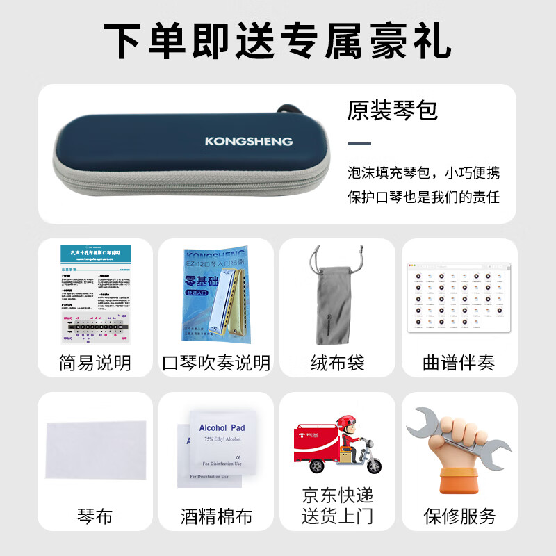 Kongsheng (KONGSHENG) 12-hole C-key diatonic blues harmonica for beginners, children, adults, professional performance grade EZ-12 silver