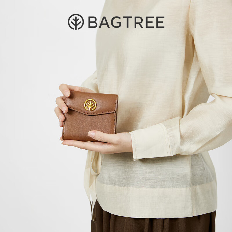 BAGTREE Bag Tree Wallet First Layer Vegetable Tanned Cowhide Women's Card Holder Lightweight Compact Short Genuine Leather Coin Purse Caramel Color