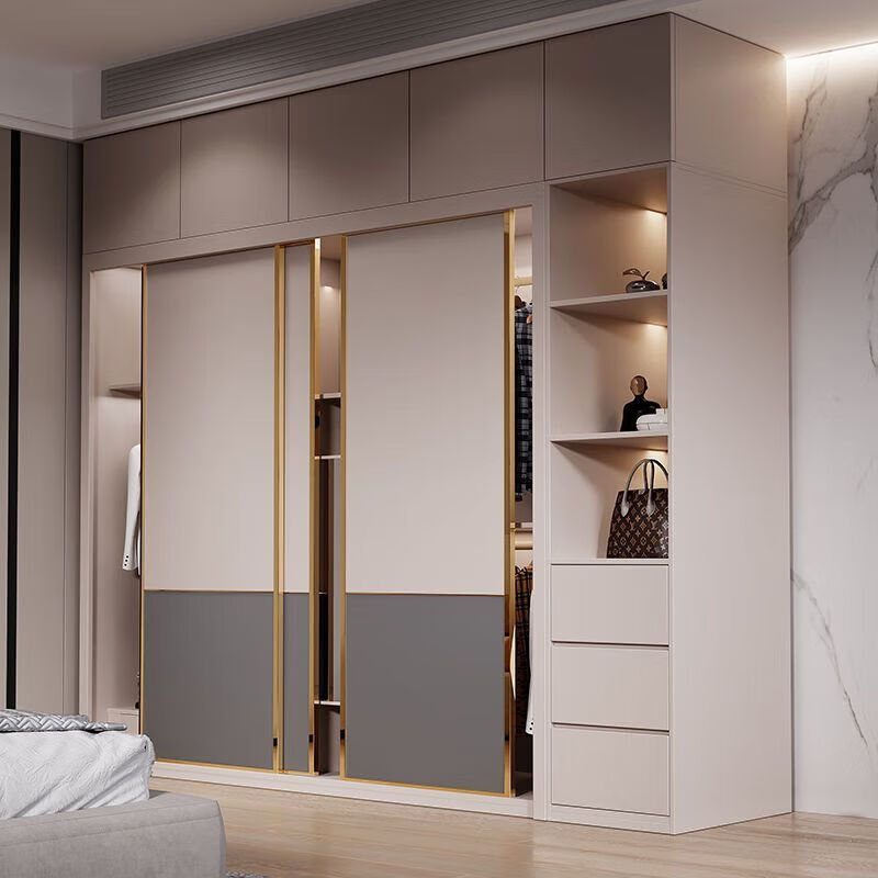 Modern simple wardrobe home bedroom small apartment sliding door cabinet master bedroom economical assembled wardrobe storage cabinet 1.2 single wardrobe