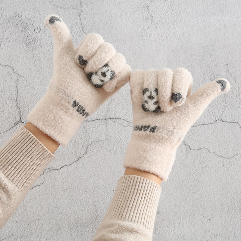 Korlock woolen gloves for women in winter, cute, touch-screen, velvet, thickened, warm cycling five-finger winter cold-proof cotton gloves