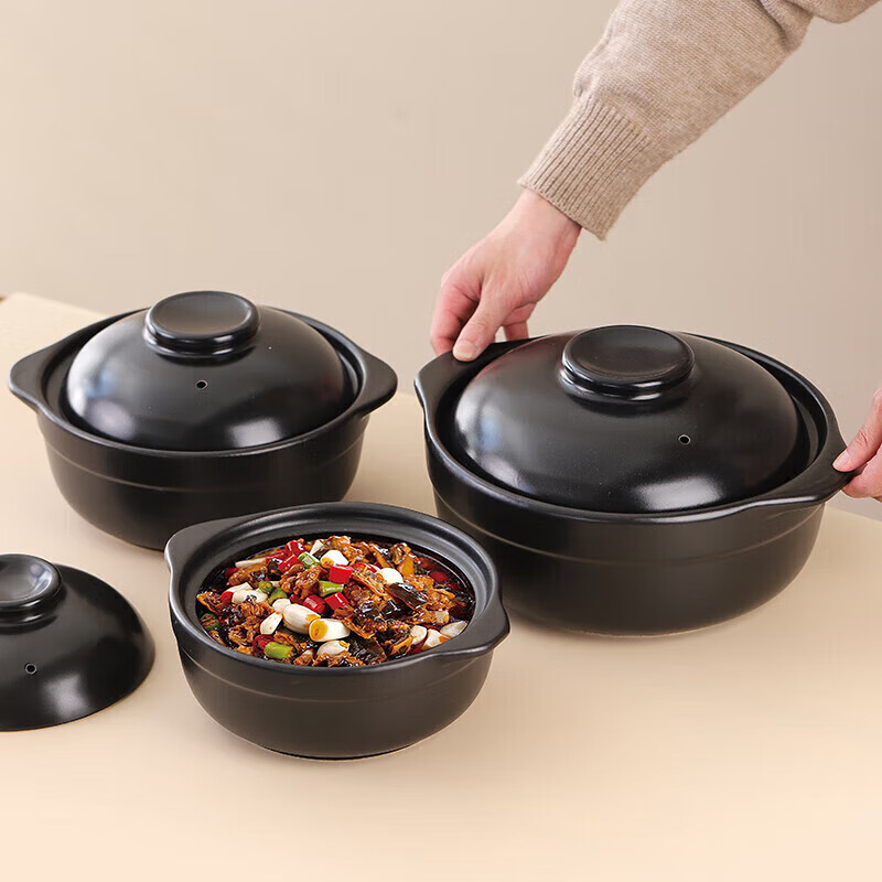Household stew pot ceramic claypot rice gas stove gas dry burning non-cracking heat preservation lock fresh soup high temperature resistant small casserole black deep pot 3-5 people 2.4L