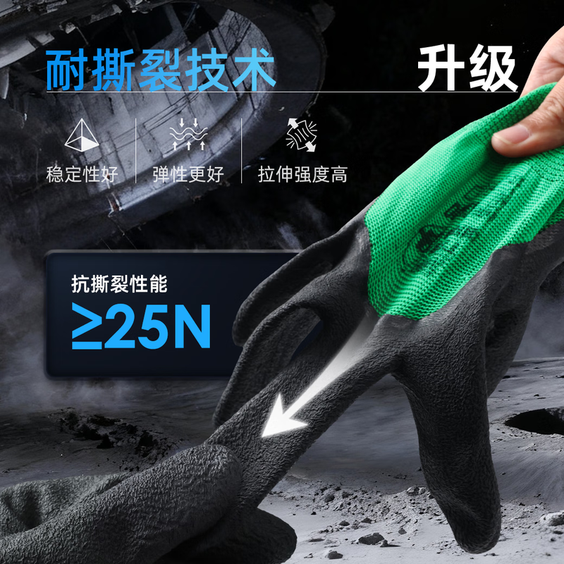 Henghui dipped labor protection gloves rubber non-slip wear-resistant breathable latex rubber construction site work handling work maintenance protective gloves DGN27