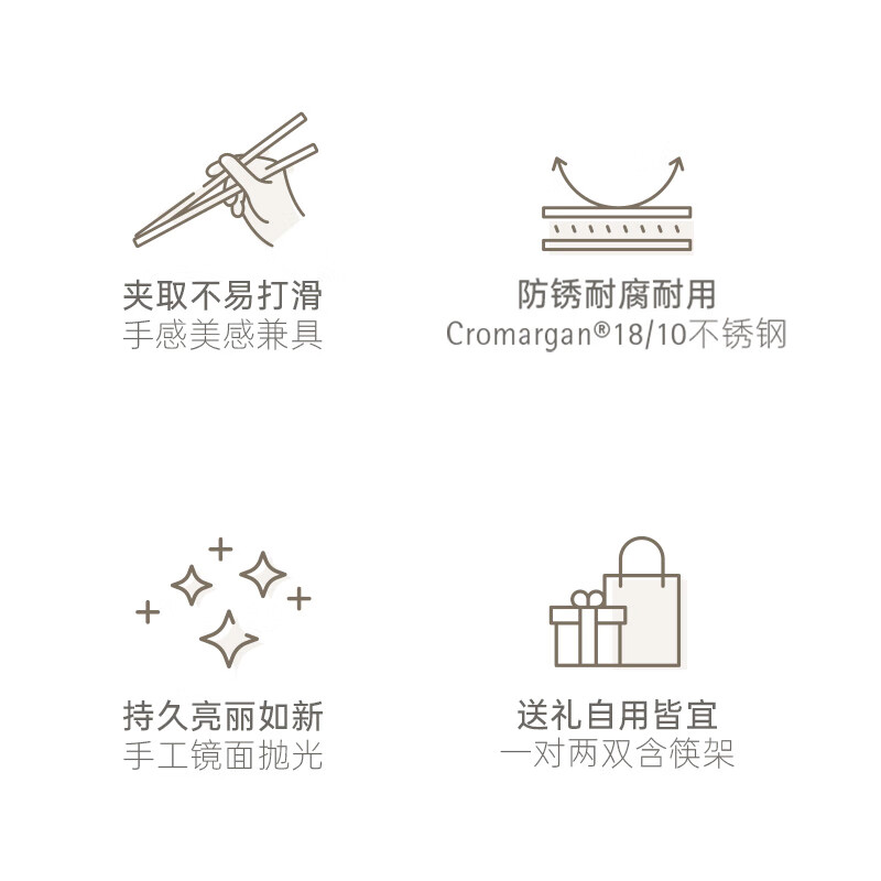 WMF Futengbao stainless steel chopsticks household edible grade antibacterial and mildew-proof chopsticks set of 2 pairs