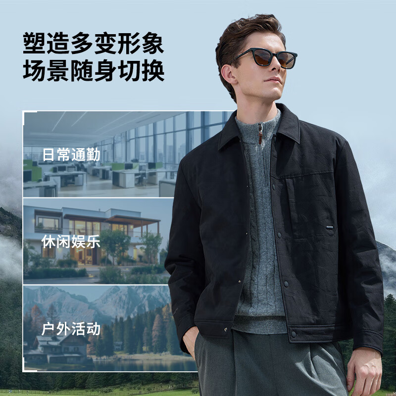 Septwolves Easy Care Down Jacket Men's Winter Warm Jacquard Lapel Thin Down Jacket Black L