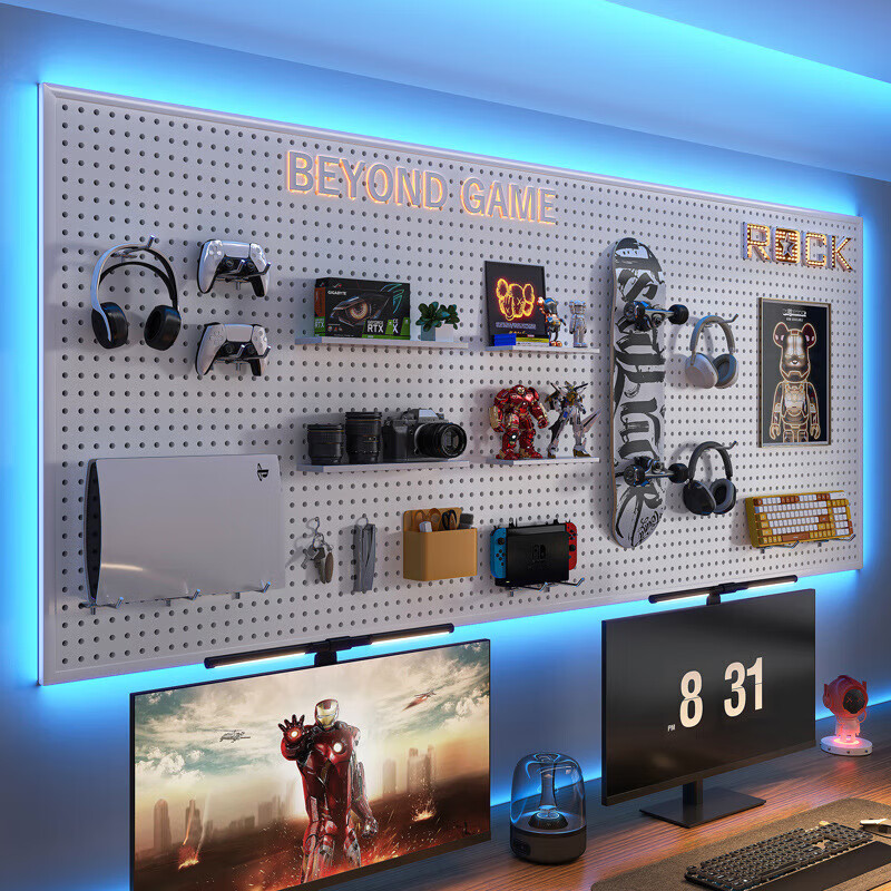 Musong e-sports hole board storage rack Internet cafe wall display rack home study table decoration wall-mounted metal storage rack special black medium partition for e-sports default does not come with light strips and accessories