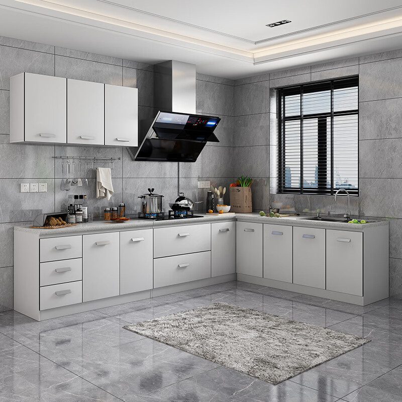 Integrated kitchen cabinets, stove cabinets, integrated simple assembly, quartz stone countertops, multi-functional storage, ready-made finished cabinets, yellow double doors
