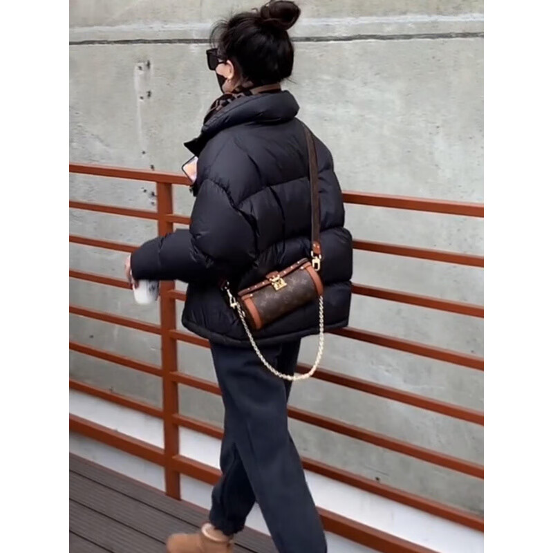 Semir Super Nice Short Down Jacket Women's Winter 2025 New White Duck Down Thickened Small Bread Jacket Black S Recommended 80-110 catties