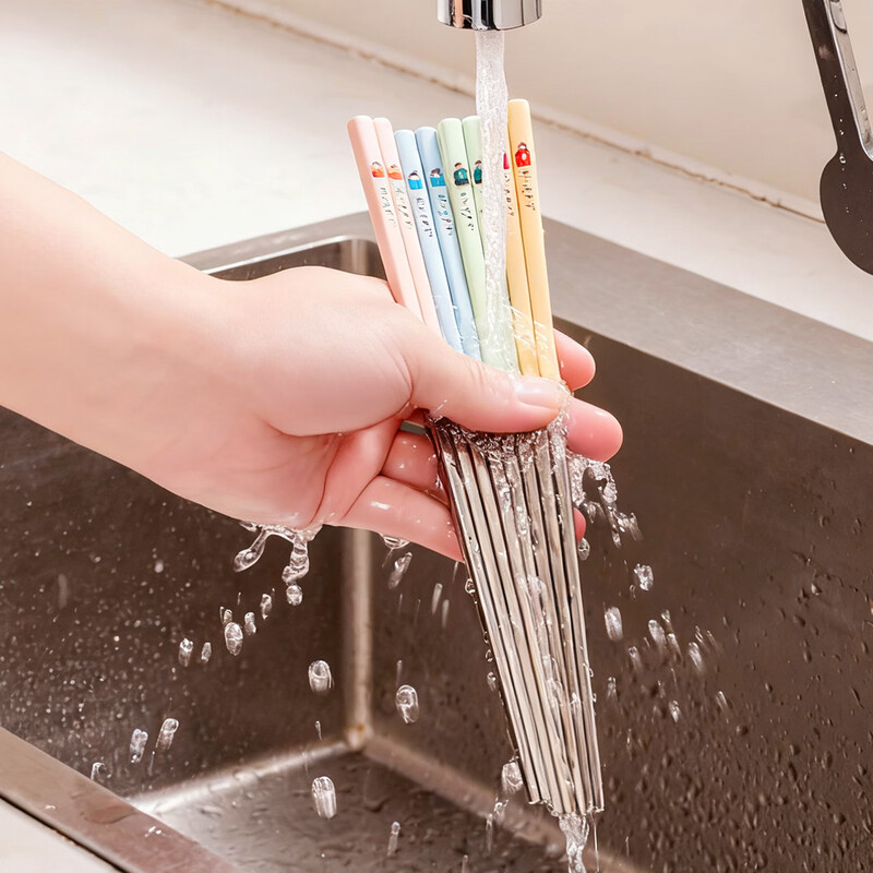 TREEJACK 316 stainless steel chopsticks for household use, high-end, antibacterial, anti-mildew, anti-slip, high temperature resistant, one chopstick for each person, family only