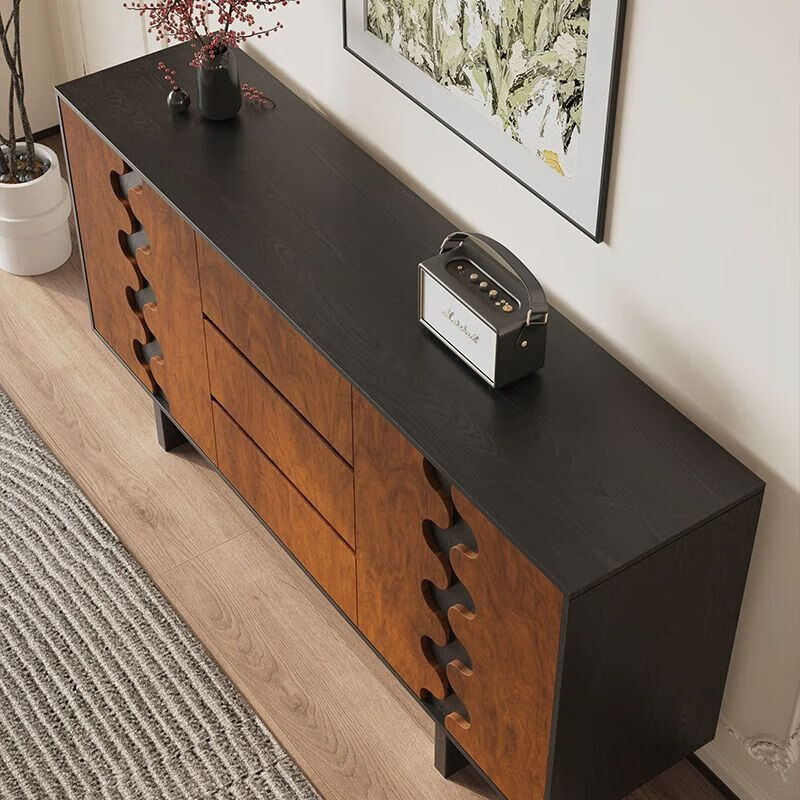 Yimu Private Antique Entrance Cabinet French Retro Solid Wood Living Room Home Storage Cabinet Red Oak Storage Dining Cabinet Double Doors Three Drawers 120*40*90cm