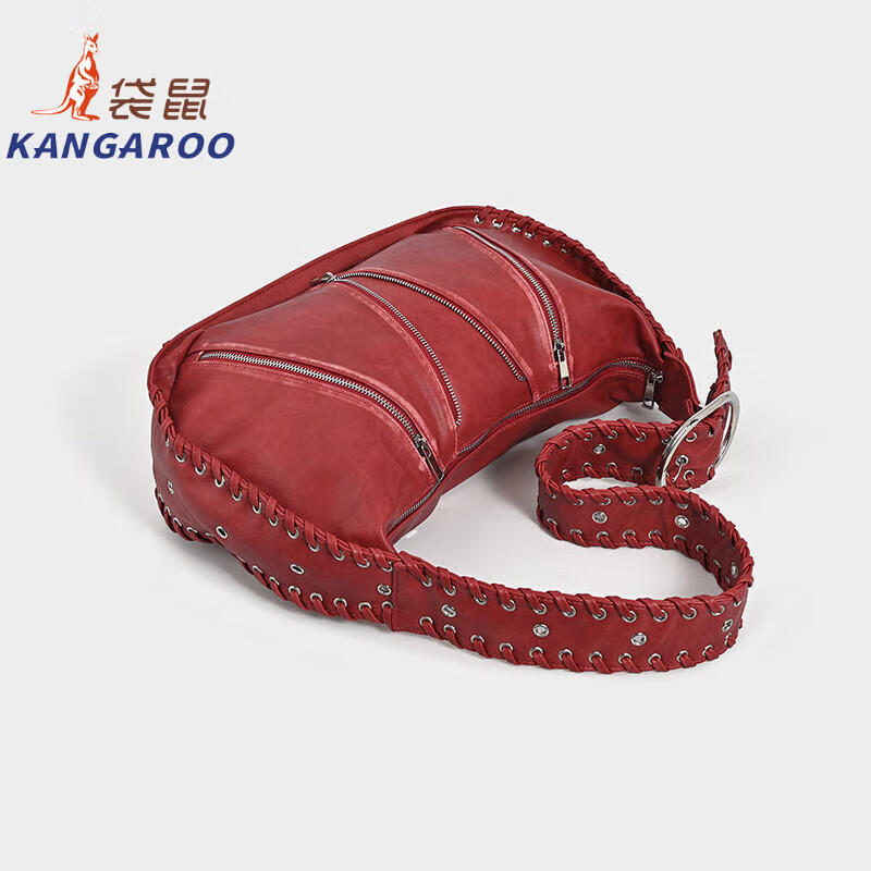 Kangaroo (KANGAROO) new retro woven pattern red armpit bag women's commuter shoulder bag large capacity design niche new bag rub color brown