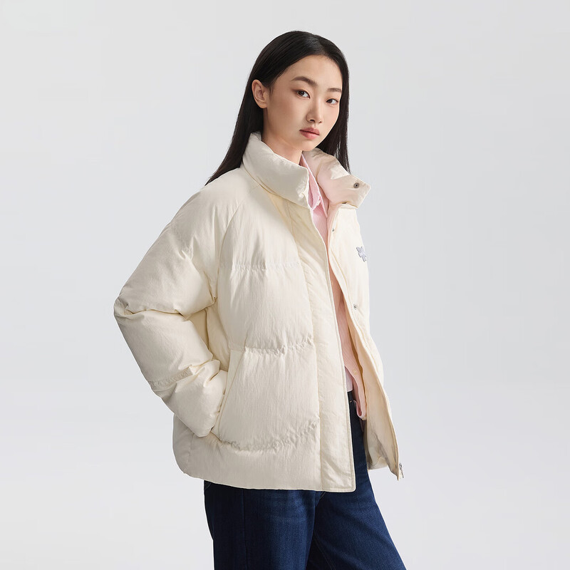 Lee25 new autumn and winter comfortable version stand-up collar raglan sleeves small logo logo women's down jacket off-white M