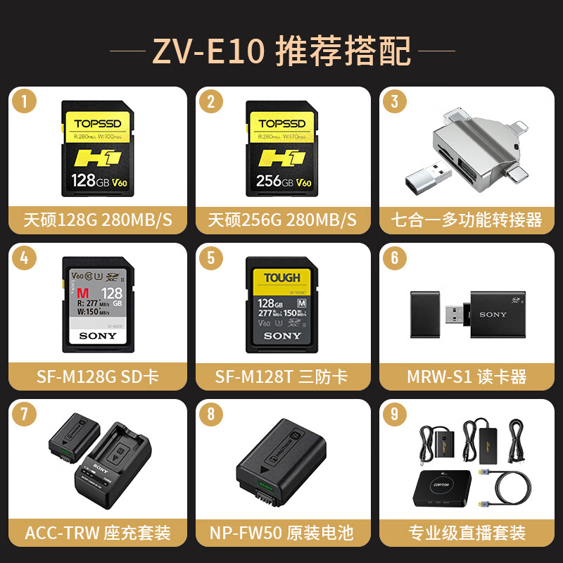 Sony (SONY) ZV-E10K half-frame mirrorless camera, skin-beautifying photo, precise focus, VLOG APS-C format, zve10 ZV-10 ZV-E10K set in white, free 128G card + leather case + camera bag, official standard configuration