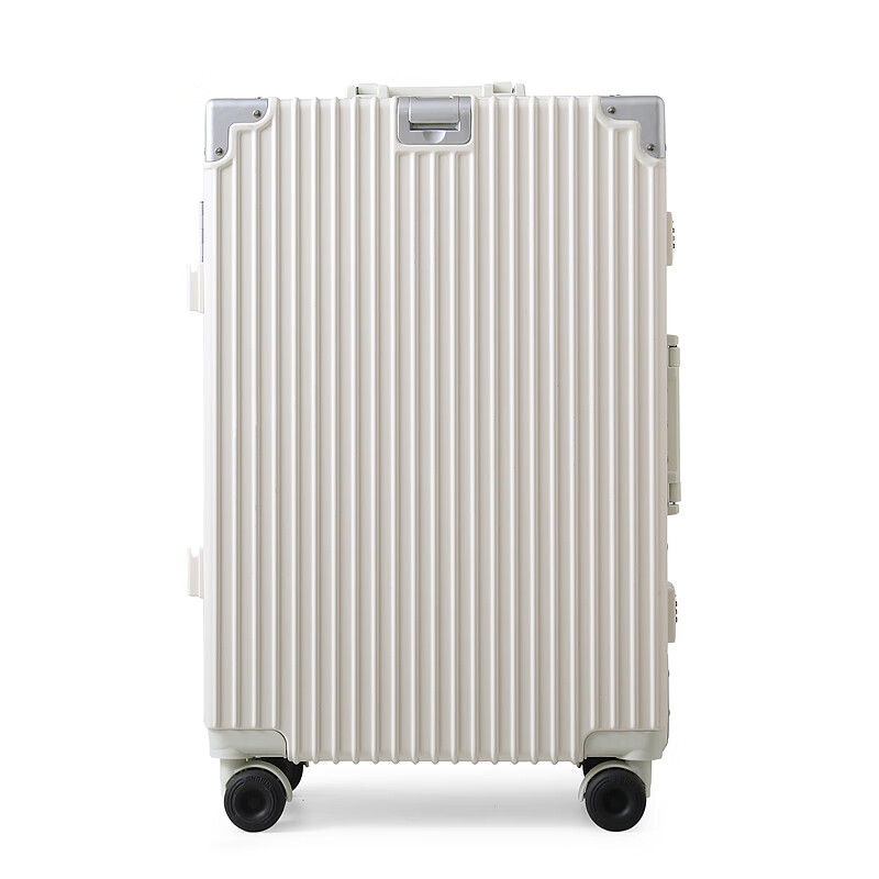 Diston Paul (DISIDUNBAOLUO) new upgraded aluminum frame suitcase, strong and durable, thickened hard shell trolley case for men and women, large capacity password box, milky white, infused aircraft wheel + wet and dry lining + front hook, 20 inches, wear-resistant and thickened box - comprehensive upgrade