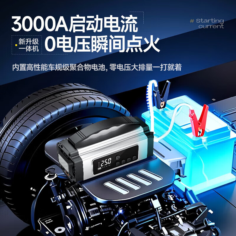 Car air pump with power bank air pump all-in-one machine 12v24v universal high-power car emergency starting power supply strong start version 18 times battery life + professional rescue