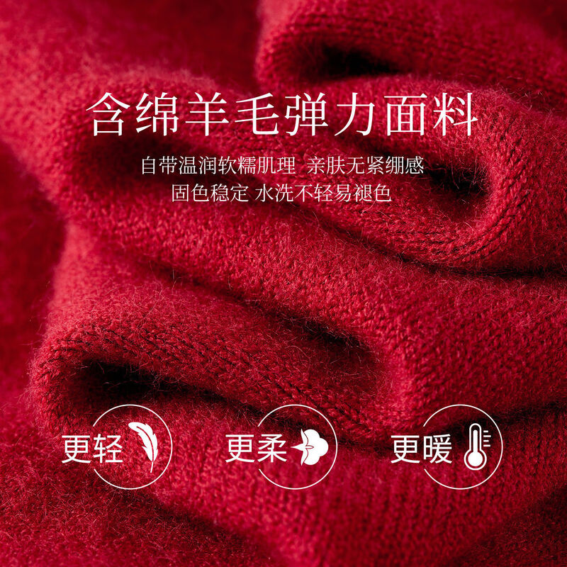 Shandubila New Year Red Chinese Knot Button National Style Sweater Women's Winter Sheep Wool Warm Slant-front Round Neck Sweater Top