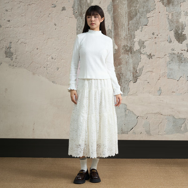 Nishimachi Village House (SETIROM) temperament shirt women's 2025 winter new high-neck jacquard long-sleeved bottoming shirt XHAD10462 white one size