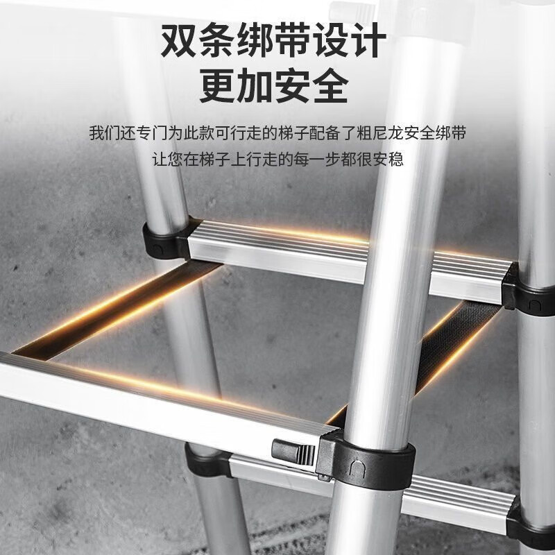 Walking herringbone ladder telescopic ladder folding ladder home attic aluminum alloy telescopic ladder engineering lifting industrial ladder aluminum alloy herringbone ladder 3.8 meters extra thick anti-sway