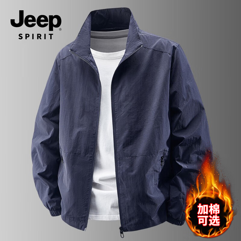 JEEP SPIRIT Jacket Men's 2025 Autumn and Winter Velvet Thickened Stand Collar Outdoor Jacket 8919 Black XL