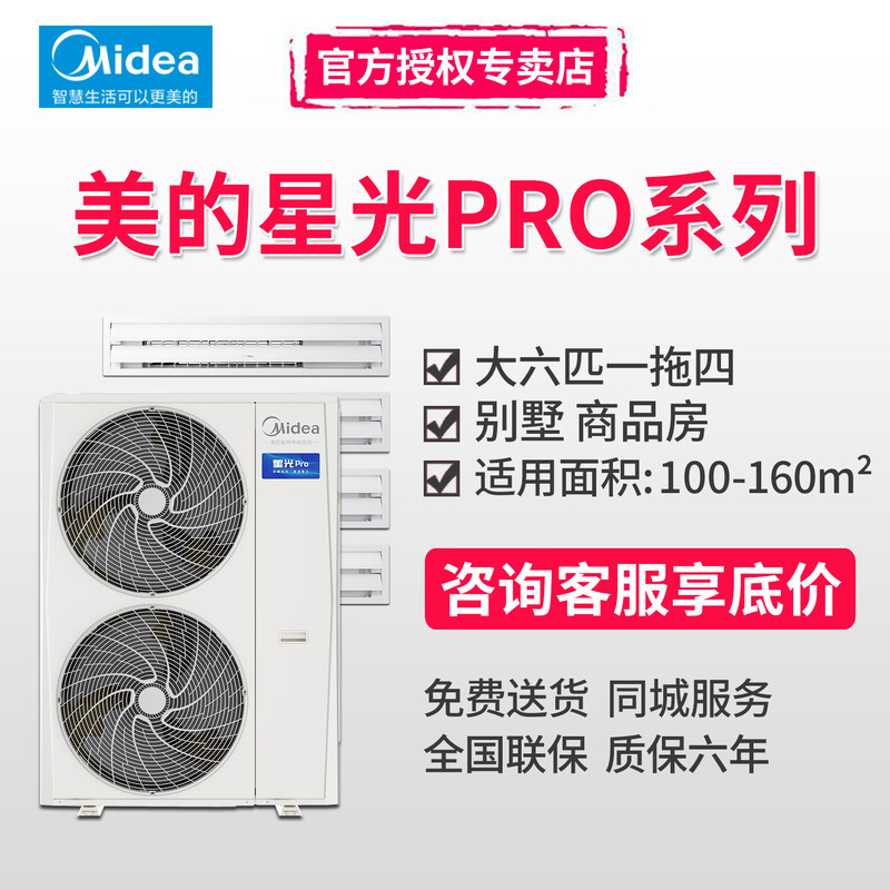 Midea Starlight Pro central air-conditioning household air-conditioning fan multi-connected three rooms and two living rooms full DC variable frequency embedded first-level energy efficiency ideal home national subsidy air duct machine package installation 6 HP one for four (new style)