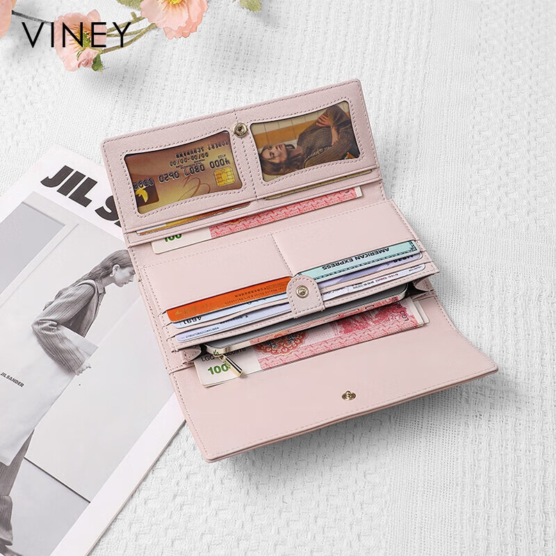 Viney cowhide women's wallet large capacity clutch bag student high-end light luxury wallet wallet long multi-card slot coin purse