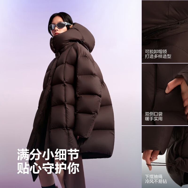 Bosideng 25 years winter puff down jacket for women 90 velvet thickened hooded loose mid-length lazy style jacket