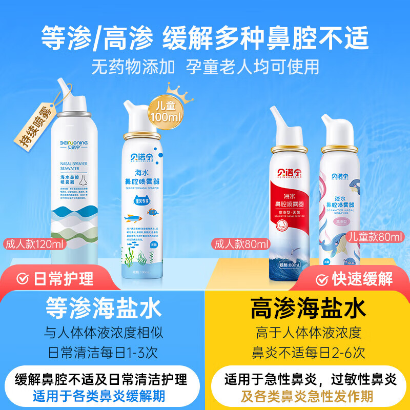 Benonin Sea Salt Nasal Spray Allergic Rhinitis Spray Adult Saline Nasal Irrigator 120ml*3
