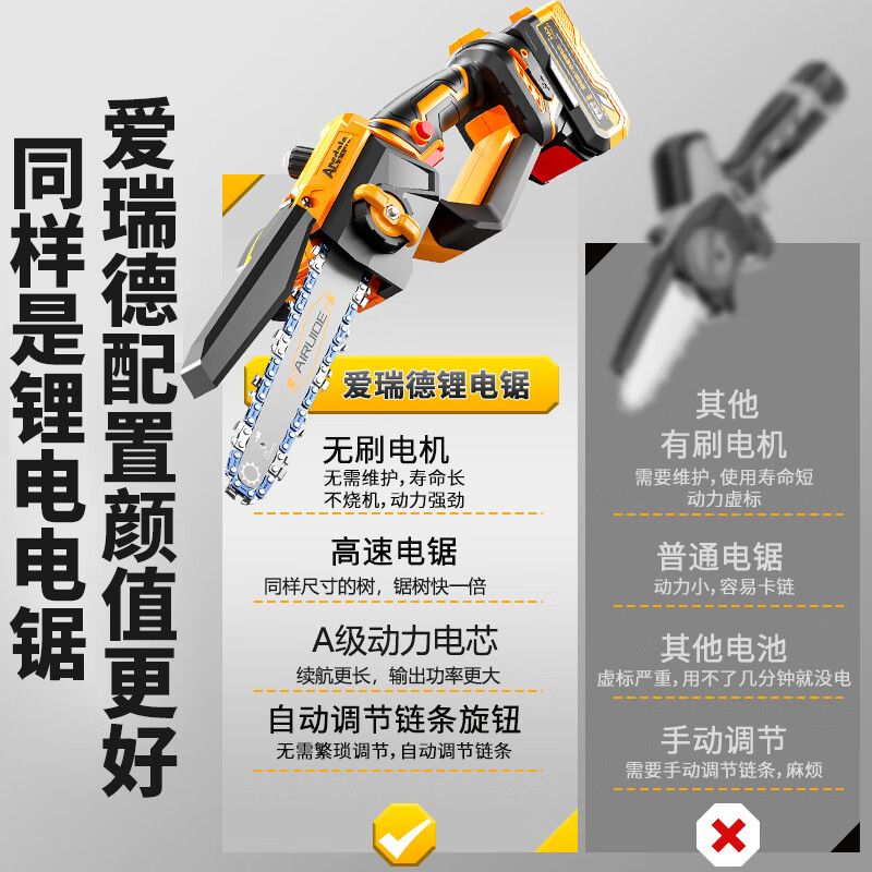 Aided brushless rechargeable chainsaw household logging saw lithium battery electric chain saw handheld small saw cutting machine power tool