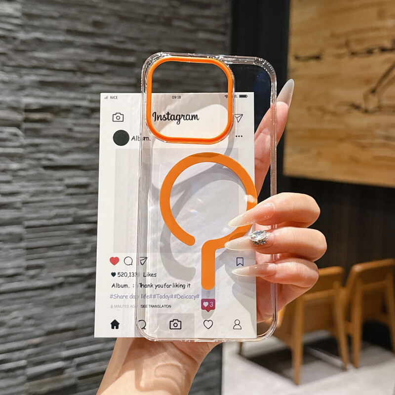 New niche simple OnePlus 15 mobile phone case, new transparent magnetic anti-yellowing PC hard case, OnePlus 13 high-end magnetic charging, OnePlus Ace5 couple fashionable and thin protective case, high transparency question mark magnetic orange, niche simple OnePlus 15