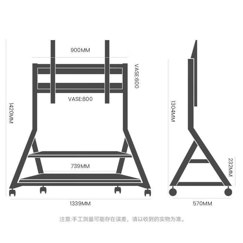 CABTE 55-100-inch TV Art Mobile Bracket Floor TV Cart Suitable for Sony, Xiaomi, Samsung, Huawei, Skyworth Hisense and other mobile TV cabinets and racks