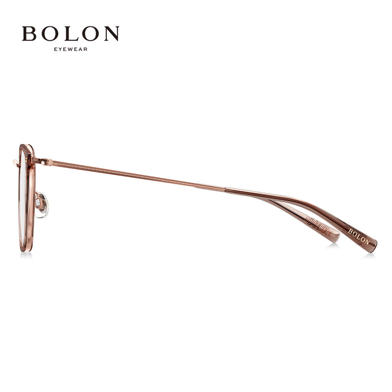 BOLON Tyrannosaurus glasses myopia glasses frame retro square and round frame titanium frame optical glasses can be equipped with men's and women's degrees BA6010 B21 rose gold-transparent brown frame single frame