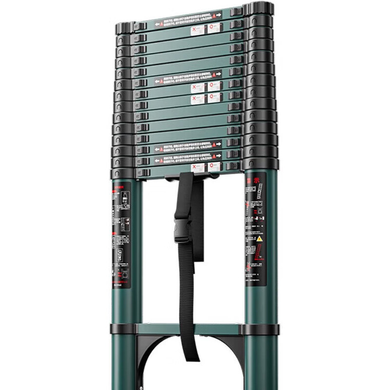 Telescopic ladder lifting engineering ladder portable household straight ladder folding single-sided ladder bamboo ladder thickened extra hard steel dark green straight ladder 3.9 meters thick extra hard steel