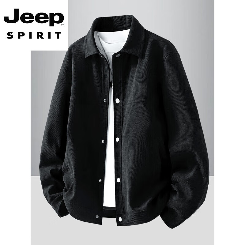 JEEP SPIRIT light luxury simple retro lapel jacket men's autumn and winter loose casual American trend all-match jacket black simple and comfortable M 80-110 catties