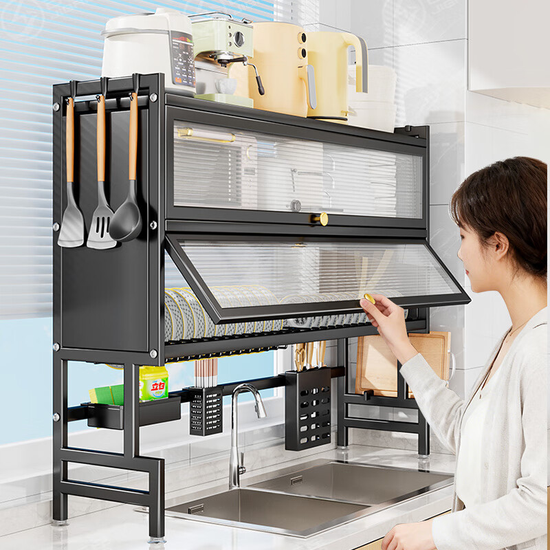Jibaiju kitchen sink rack wash basin dust-proof bowl counter top storage cabinet dish rack multi-functional drain rack