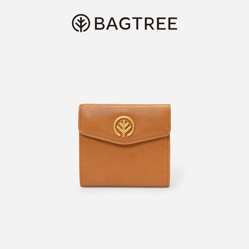 BAGTREE Bag Tree Wallet First Layer Vegetable Tanned Cowhide Women's Card Holder Lightweight Compact Short Genuine Leather Coin Purse Caramel Color