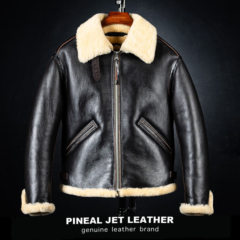 PJL new winter short style classic thickened men's retro B6 air force flight jacket fur integrated B6 black black fur L (under 150 pounds)