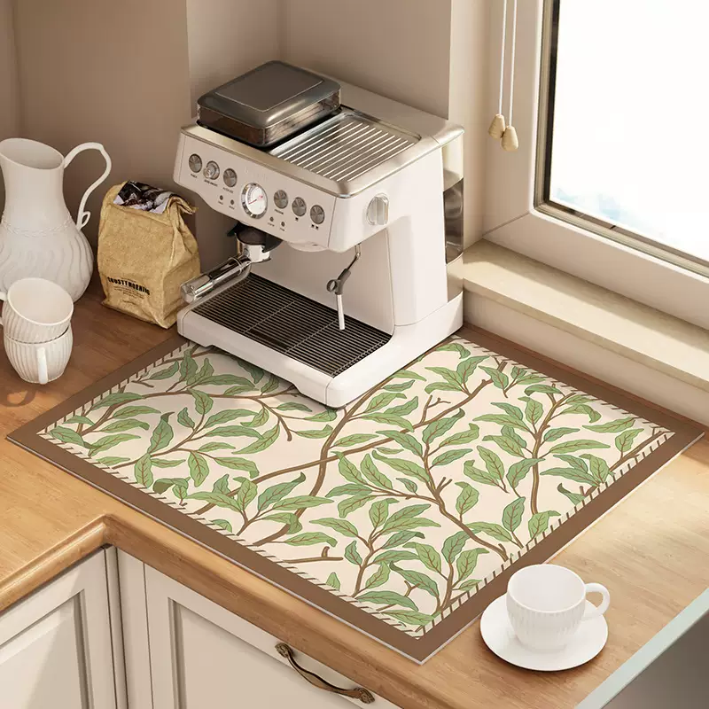 Yusenyi Coffee Machine Mat Kitchen Counter Drying Mat Technological Velvet Absorbent Mat Sliding Bar Tableware Draining Soft Mat Flowers Embrace Dawn 45CMx70CM Environmentally Friendly Material Zero Formaldehyde