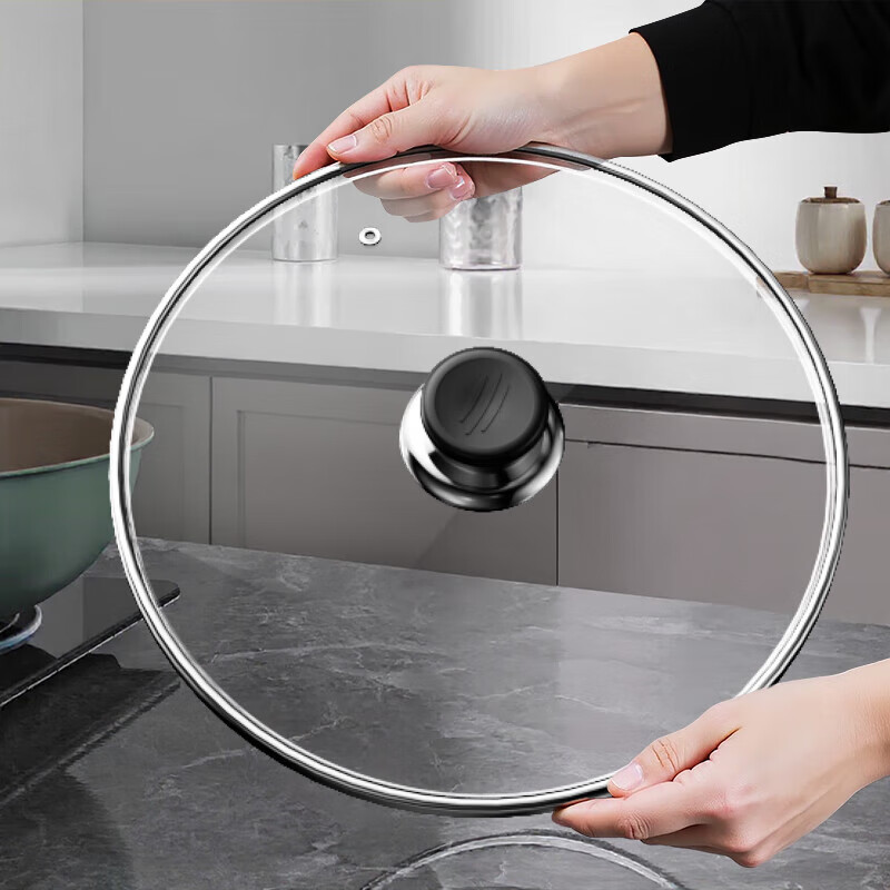 Pot lid household tempered glass lid high temperature resistant universal universal 32cm 34cm wok pan lid round 34cm tempered glass lid plastic handle thickened explosion-proof
