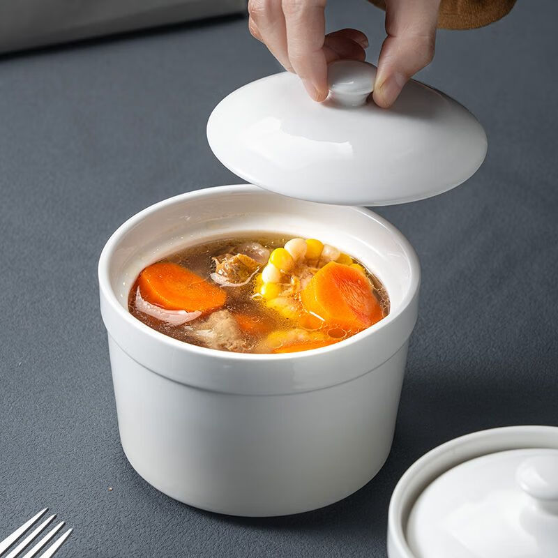 Ceramic water-proof stew pot for hotel merchants, stewed bird's nest and egg custard for one person, stew pot, steamed egg bowl, earthen pot soup cup, 3.5-inch 150ml stew pot, one pack without lid