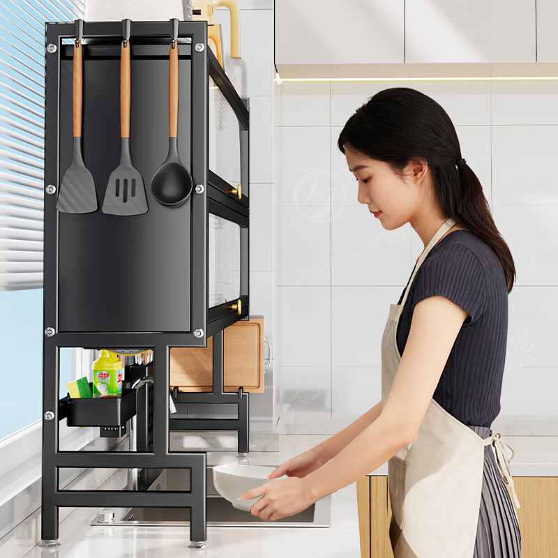 Jibaiju kitchen sink rack wash basin dust-proof bowl counter top storage cabinet dish rack multi-functional drain rack