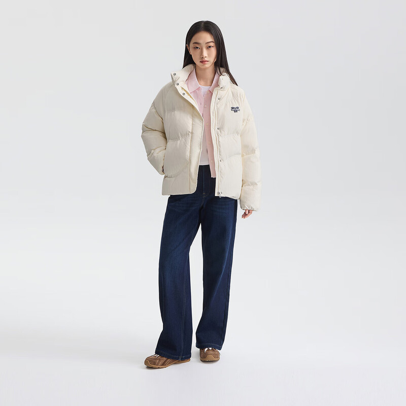 Lee25 new autumn and winter comfortable version stand-up collar raglan sleeves small logo logo women's down jacket off-white M