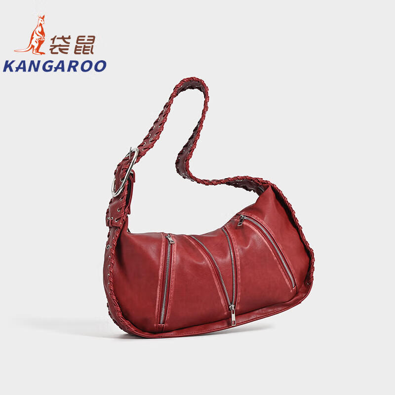 Kangaroo (KANGAROO) new retro woven pattern red armpit bag women's commuter shoulder bag large capacity design niche new bag rub color brown