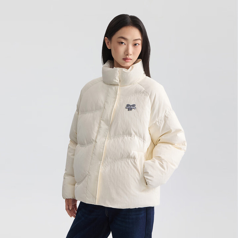 Lee25 new autumn and winter comfortable version stand-up collar raglan sleeves small logo logo women's down jacket off-white M