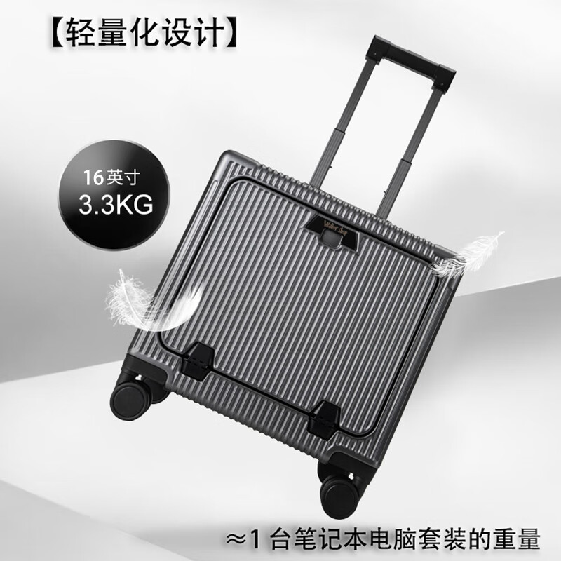 Walker Shop Light Luxury Brand Carry-on Case Aluminum Frame Trolley Case Small Lightweight Business Suitcase Front Opening Luggage Box Black Front Opening Lid + Cup Holder + USB Charging 16 Inch Horizontal Style/Can Be Boarded