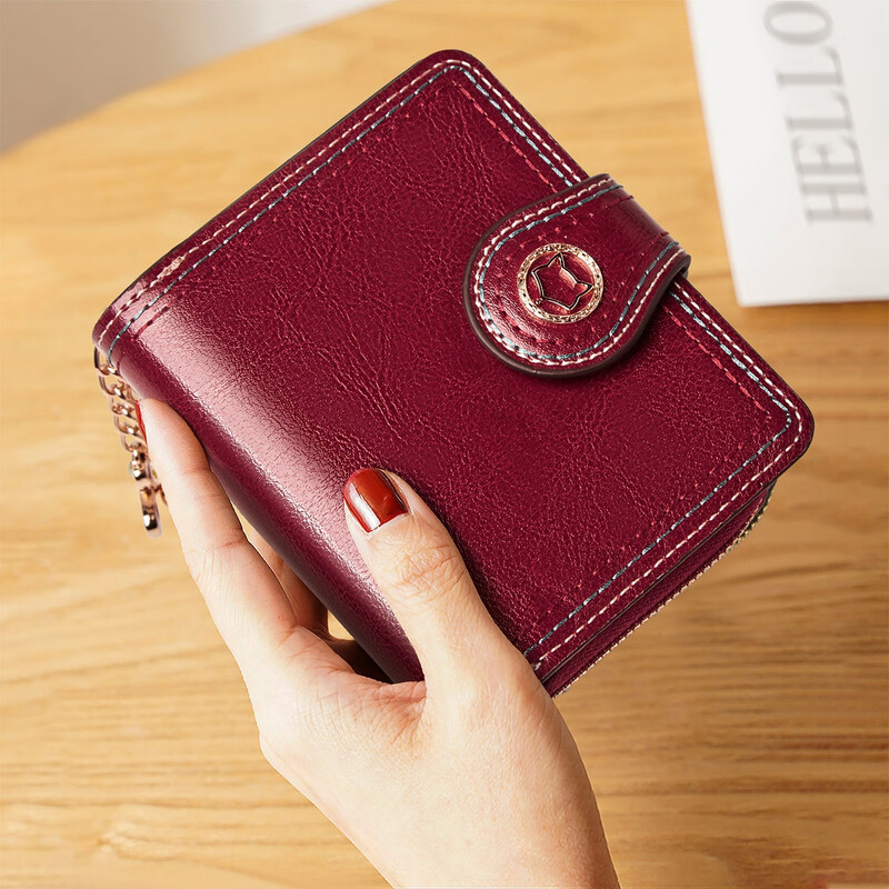 Golden Fox (FOXER) Women's Coin Purse Large Capacity Short Two-fold Card Holder Zipper Money Holder Clutch Bag Birthday Gift for Girlfriend