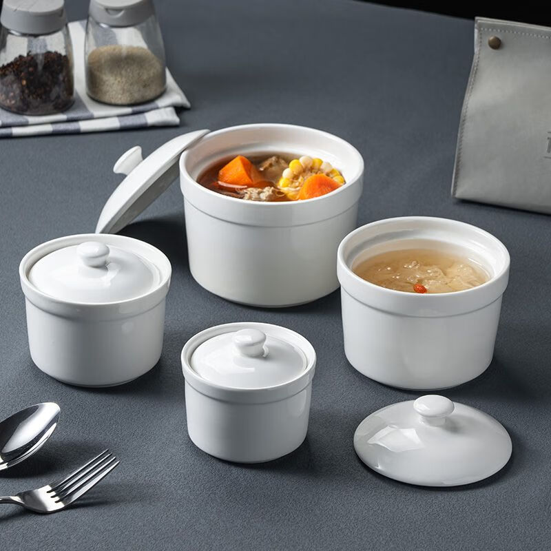 Ceramic water-proof stew pot for hotel merchants, stewed bird's nest and egg custard for one person, stew pot, steamed egg bowl, earthen pot soup cup, 3.5-inch 150ml stew pot, one pack without lid