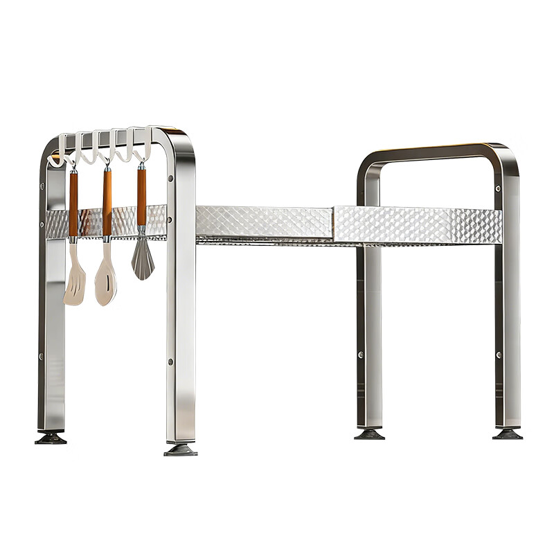 Thorp Shield 304 stainless steel microwave oven shelf kitchen storage rack household double-layer countertop rice cooker storage oven bracket embossed thickened stainless steel single-layer standard style 53cm long with hook