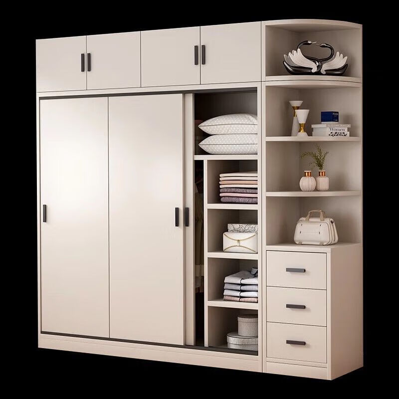 All solid wood wardrobe home bedroom fir sliding simple modern small apartment children's storage cabinet wardrobe rental house 1.2 meters main cabinet fir wardrobe free installation 60 deep 16MM thickened back panel