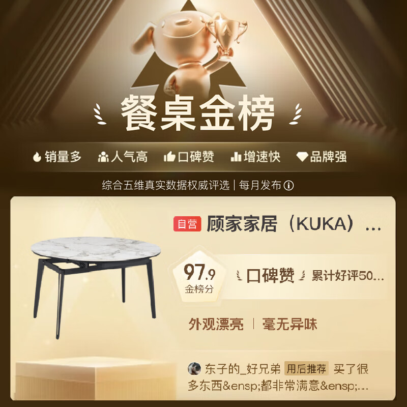 KUKA modern simple slate dining table and chair combination home dining table DS7177T single table + folded gray chair*4