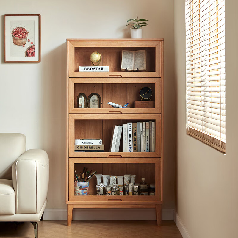 Lin's Home American solid wood bookcase display cabinet storage cabinet storage bookshelf floor with glass door living room wood industry AS2X