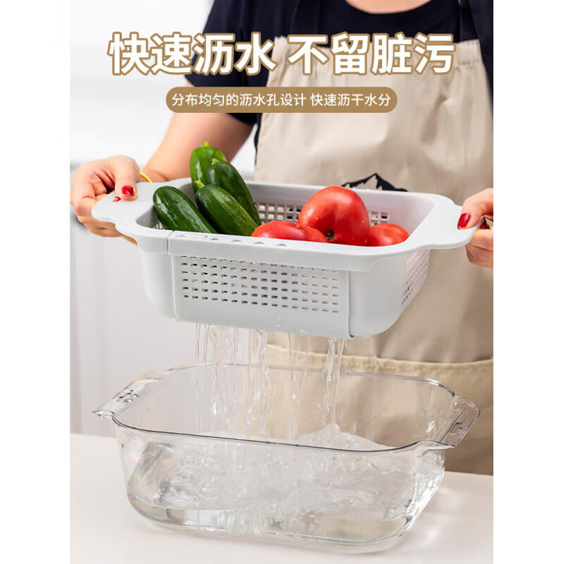 Camellia (CHAHUA) household double-layer retractable drain basket, kitchen sink drain basket, dishwasher basket, living room fruit plate, double-layer - green, double-layer drain, flexible and retractable